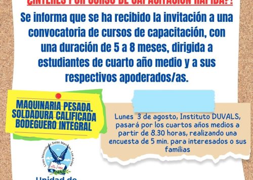 ¡Atención apoderados y estudiantes!  Invitación a curso capacitación